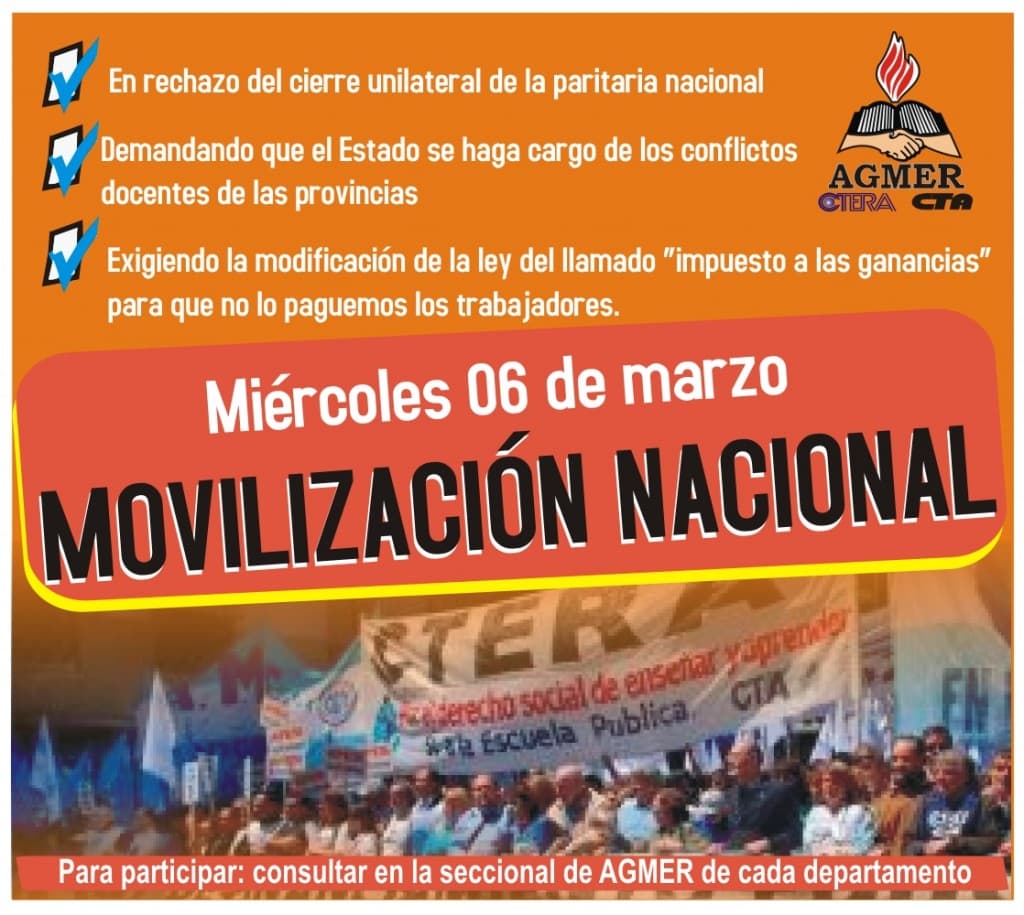 Miércoles 06 de marzo: MOVILIZACIÓN NACIONAL