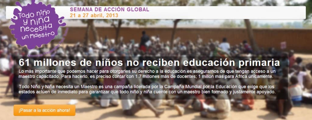 Campaña mundial por la educación 2013: «Todo niño y niña necesita un maestro»
