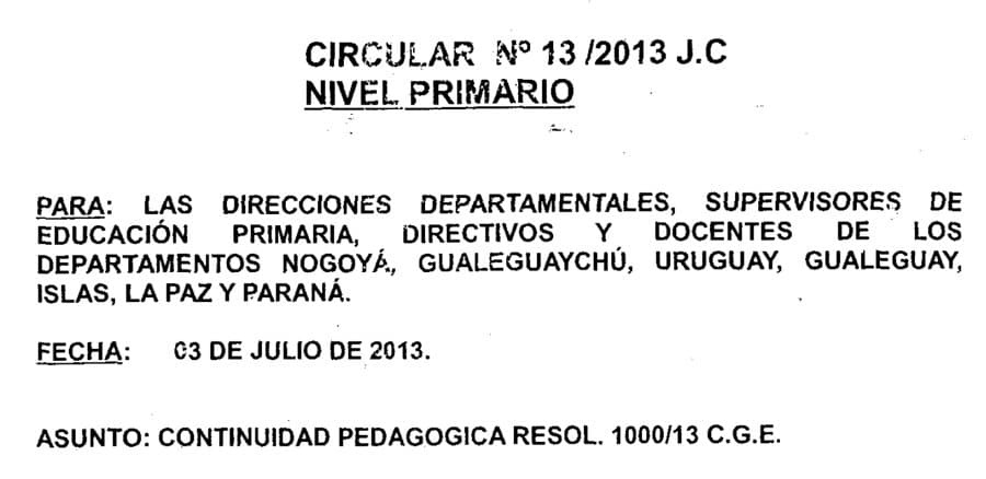 Circular 13/2013 Continuidad pedagógica (Primaria)