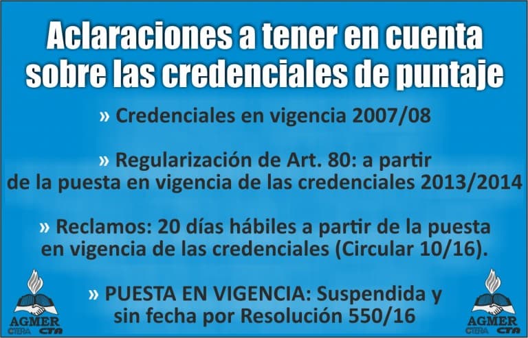 Aclaraciones a tener en cuenta sobre las credenciales de puntaje