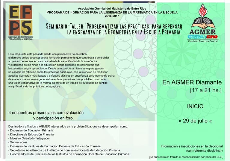 En Diamante y Federal: inicia el seminario taller sobre la enseñanza de la geometría en la escuela primaria
