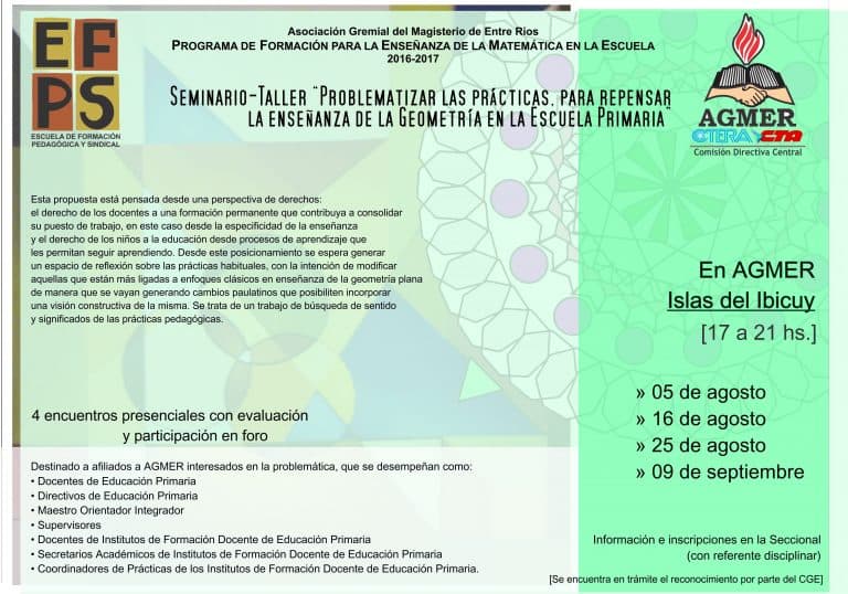 El Seminario- Taller para repensar la enseñanza de la geometría en la escuela primaria comenzará en Victoria, Nogoyá, Islas y Tala