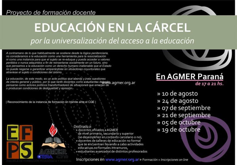 El Proyecto “Educación en la cárcel…” se dictará en Paraná