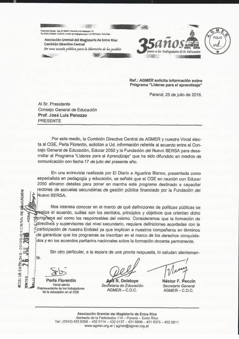 Desde la Secretaría de Educación de AGMER se solicitó información al CGE sobre tres programas