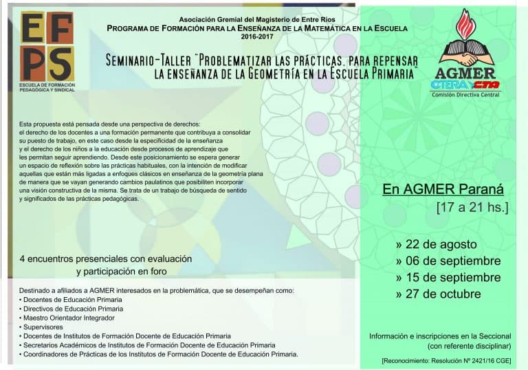 El Seminario- Taller para repensar la enseñanza de la geometría en la escuela primaria comenzará en Paraná y Villaguay