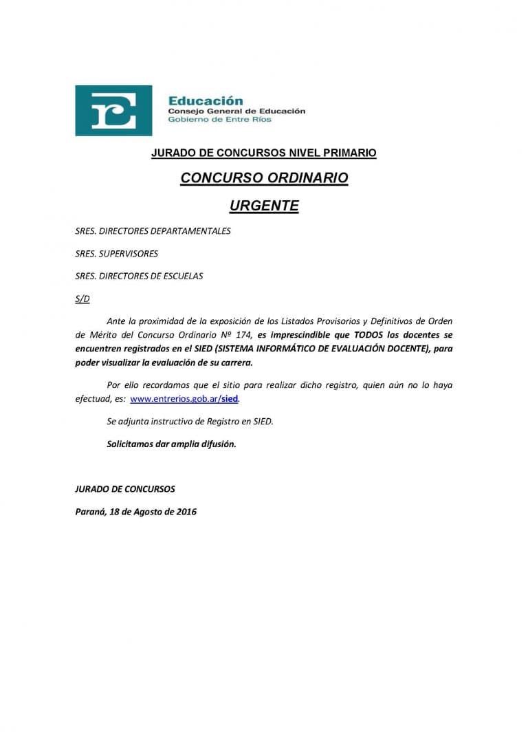 Información de Jurado de Concursos en vista a la próxima exposición de listados provisorios