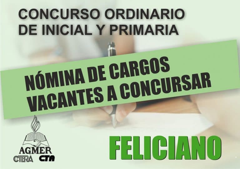 Cargos a concursar en Feliciano (Concurso ordinario de inicial y primaria)