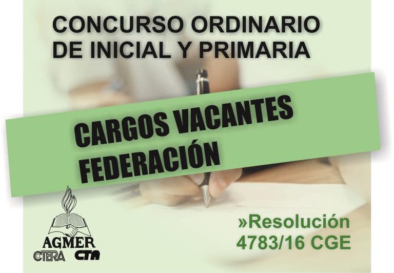 Concurso Ordinario de Inicial y Primaria: cargos vacantes de Federación