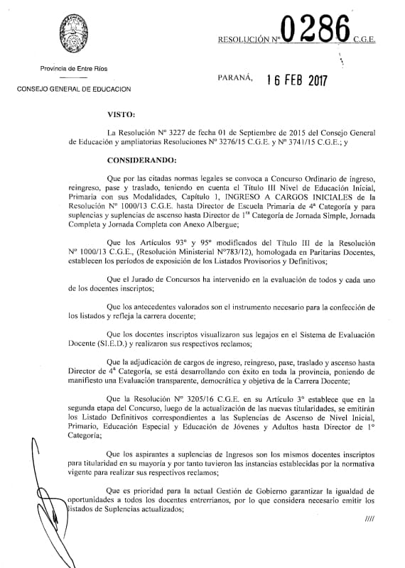 Exposición de listado definitivo de suplencias de ingreso
