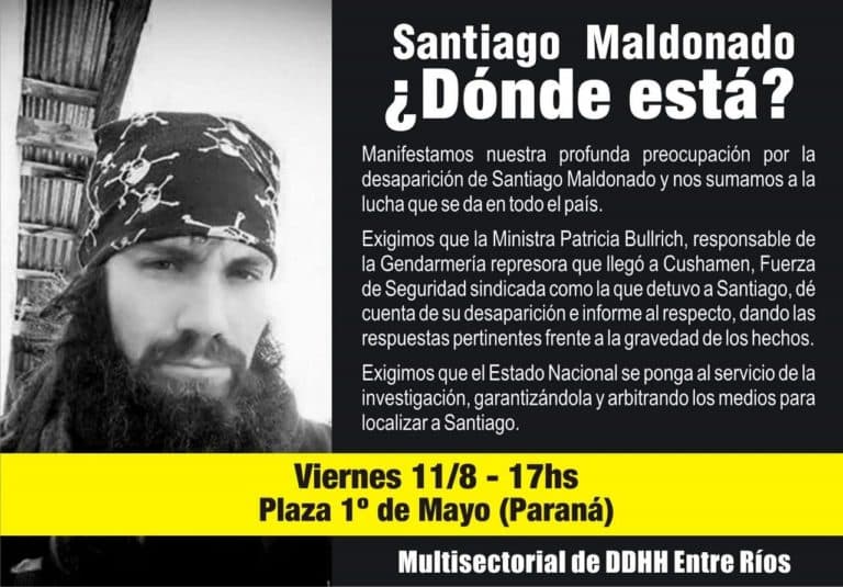 AGMER convoca a la concentración por la aparición con vida de Santiago Maldonado