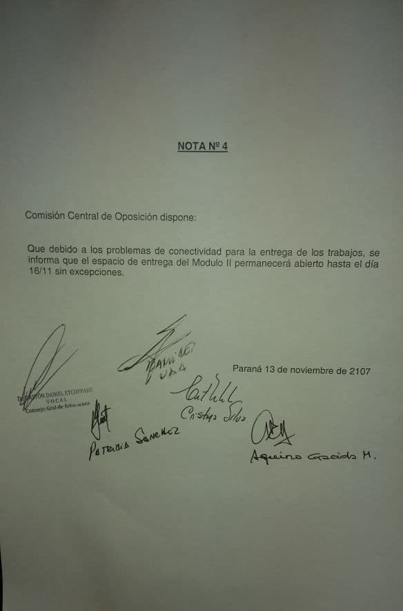 Concurso Secretarios: Entrega módulo II hasta el 16/11