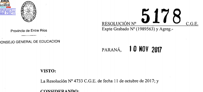 Resolución 5178/17 CGE » Ampliatoria de cargos Dpto. Paraná