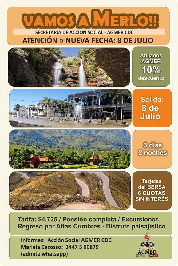Turismo con AGMER: ¡vamos a Merlo! NUEVA FECHA