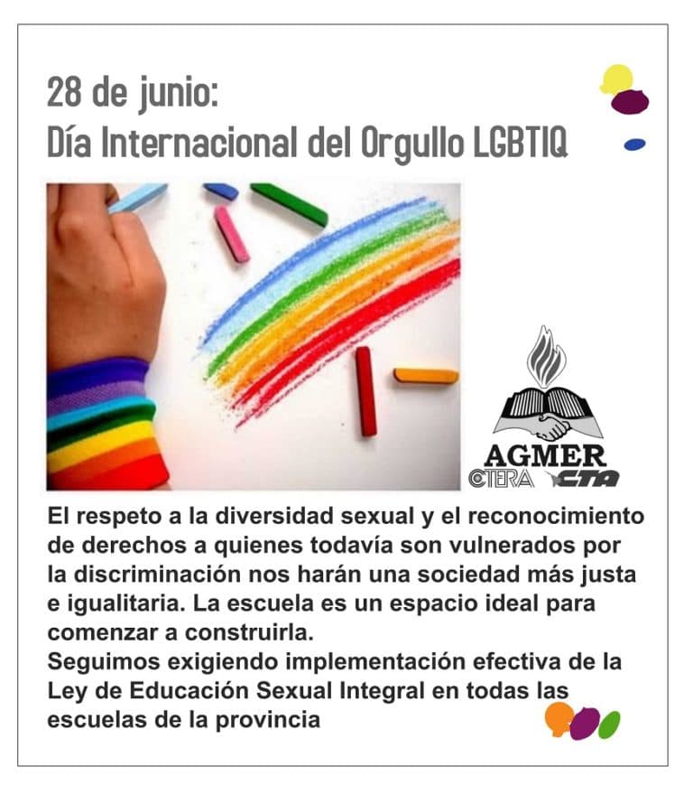 28 de junio: Día Internacional del Orgullo LGBTIQ – Por una sociedad libre de discriminación
