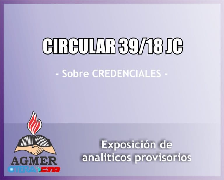 Circular 39/18 JC: exposición de analíticos provisorios
