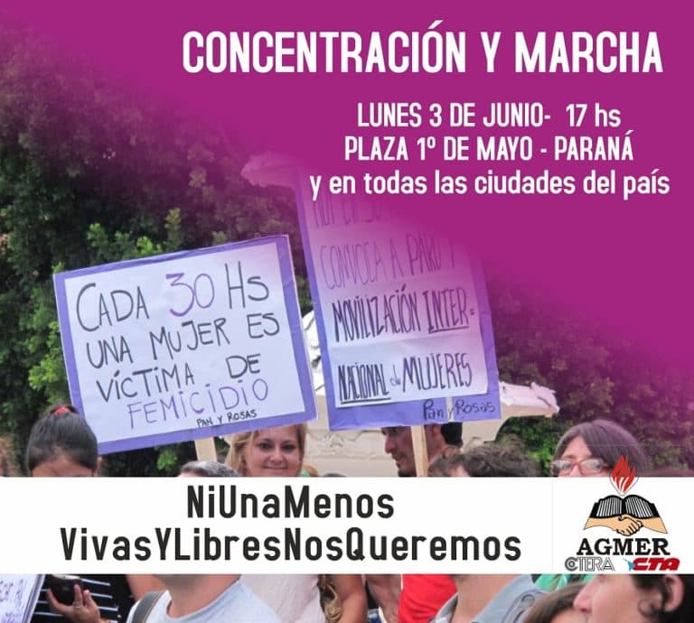AGMER convoca a una nueva jornada por “Ni una menos”
