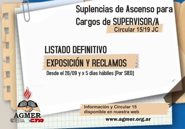 Suplencias de ascenso para cargos de supervisor/a: período de exposición y reclamos