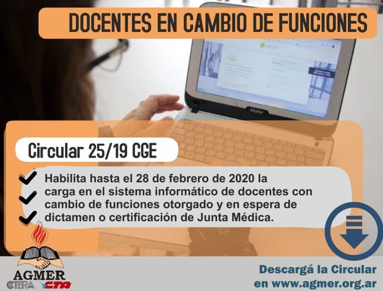 Circular 25/19 CGE: sobre docentes con cambio de funciones