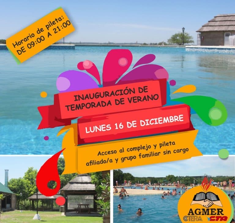 El lunes 16 inicia la temporada de verano en el Complejo Fuentealba de AGMER