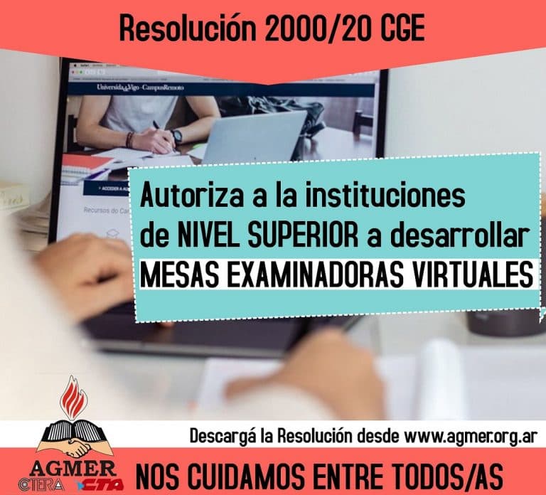 Res. 2000/20 CGE: autoriza las mesas evaluadoras virtuales en Nivel Superior