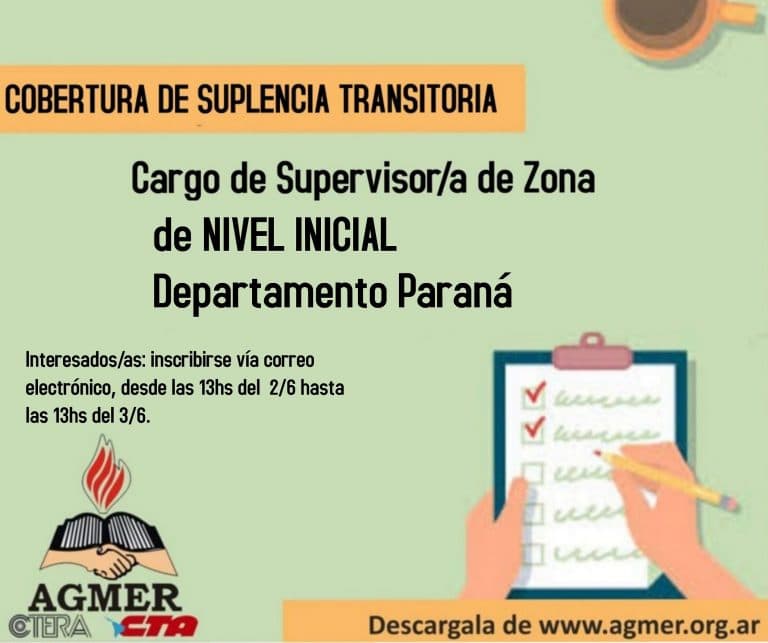 Convocatoria: cobertura de suplencia transitoria de cargo de supervisión de Nivel Inicial
