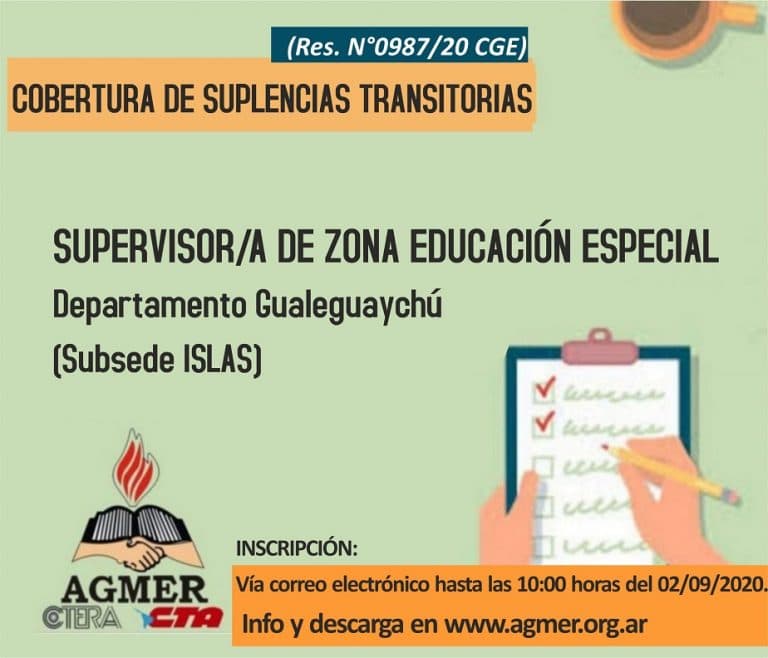 Cobertura de suplencia: Supervisor/a de Educación Especial