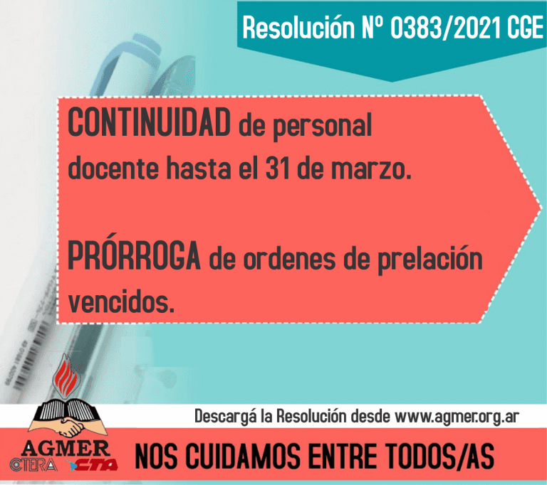 Resolución Nº 0383/2021 CGE: Sobre Continuidad y Prórroga de Orden de Prelación