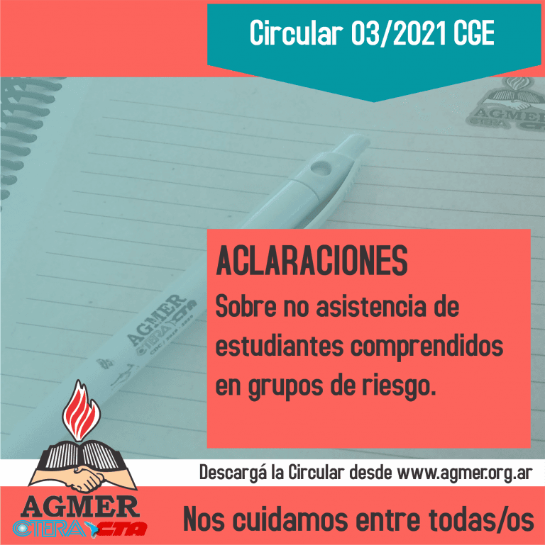 Circular 03/2021 CGE: Sobre no asistencia de estudiantes comprendidos en grupos de riesgo