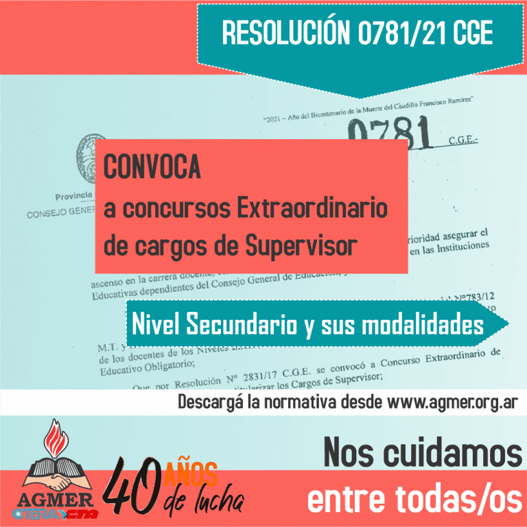 Resolución 0781/21 CGE: Convoca a Concurso Extraordinario de cargos de Supervisor