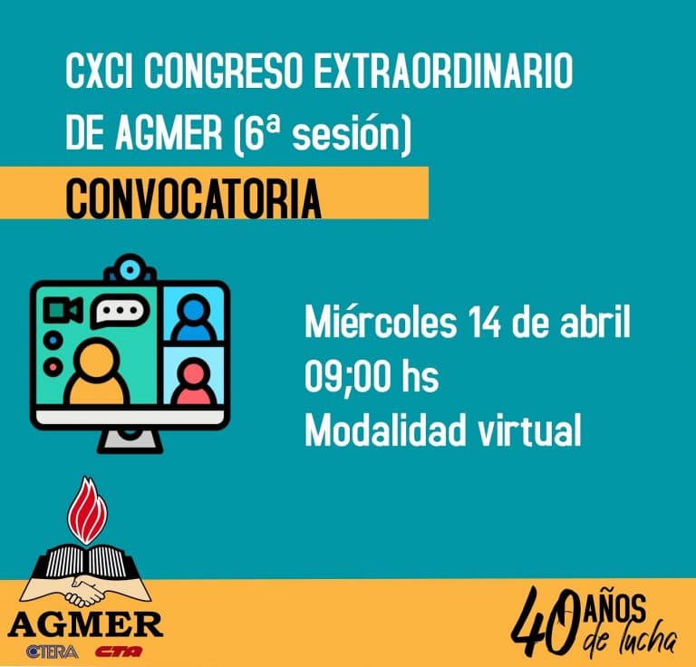 AGMER convoca a Congreso Extraordinario para el miércoles 14