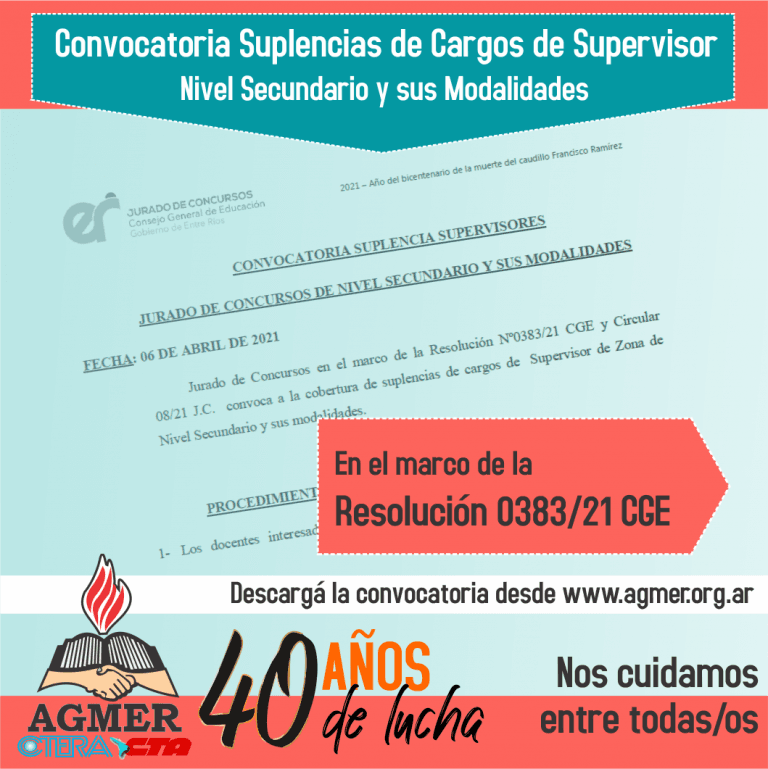Convocatoria para cobertura de suplencias de Supervisor de Zona