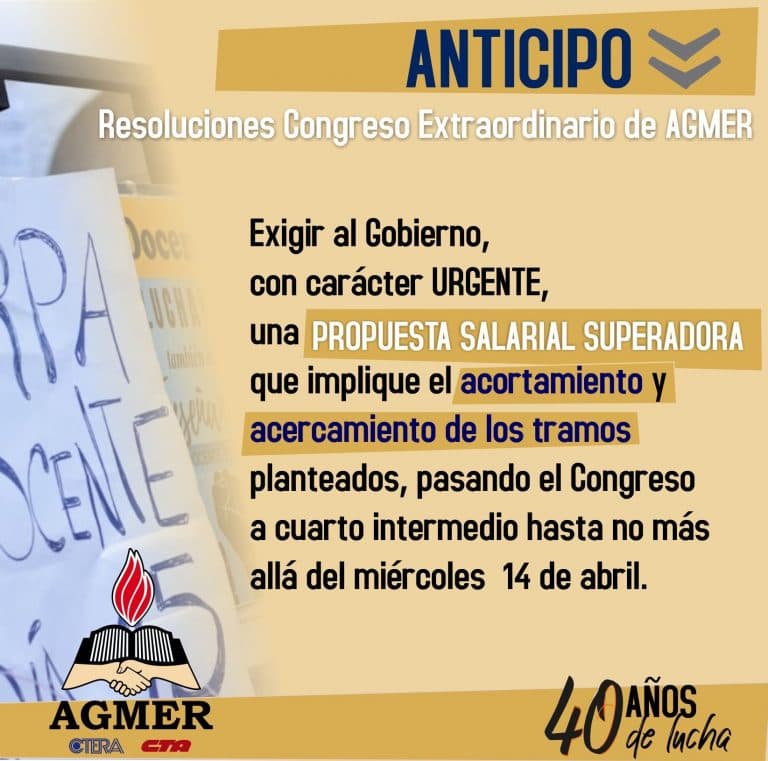 Resoluciones del Congreso de AGMER. Anticipo