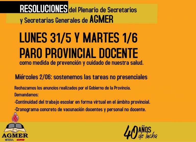 Declaración del Plenario de Secretarios y Secretarias Generales de AGMER