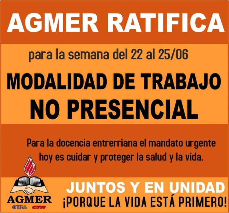 La Conducción Central de AGMER ratifica la continuidad del trabajo no presencial