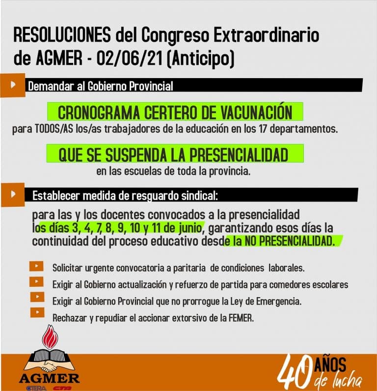 ANTICIPO. Resoluciones del Congreso de AGMER