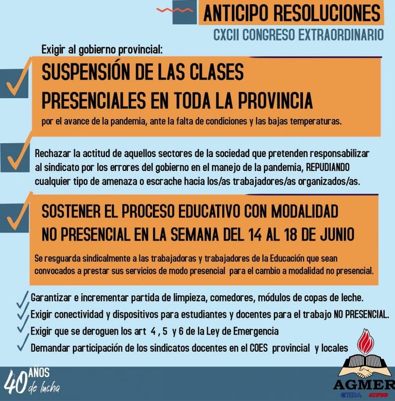 ANTICIPO. Resoluciones del Congreso Extraordinario de AGMER