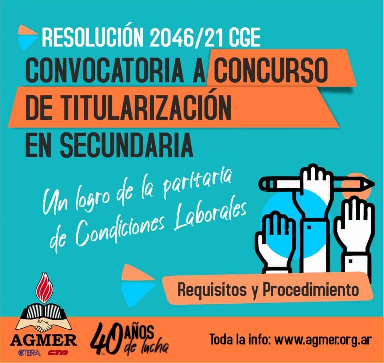 Resolución 2046/21CGE: Concurso de titularización para la cobertura de cargos y horas de Secundaria