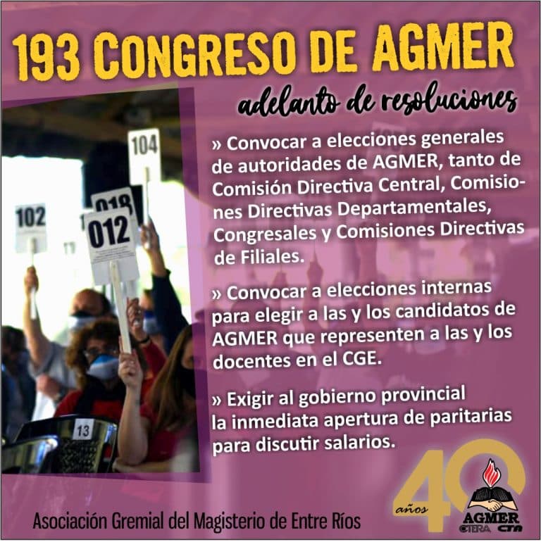 El Congreso de AGMER llama a elecciones y exige convocatoria a paritaria salarial