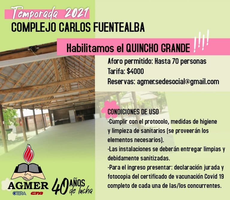 Se habilita el uso del quincho grande en el Complejo Carlos Fuentealba