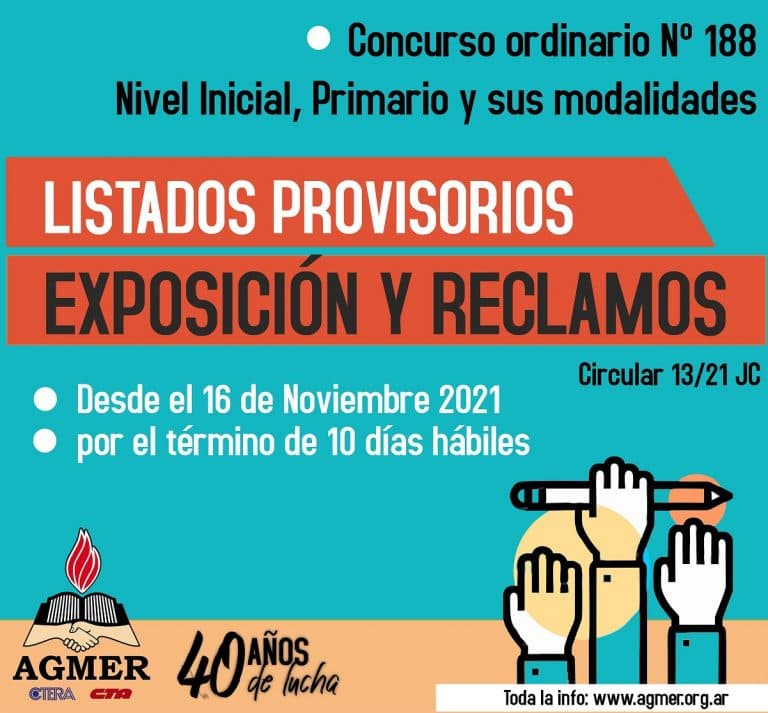 Concurso ordinario de Inicial y Primaria: Exposición y reclamos de listados provisorios (Circular 13/21)