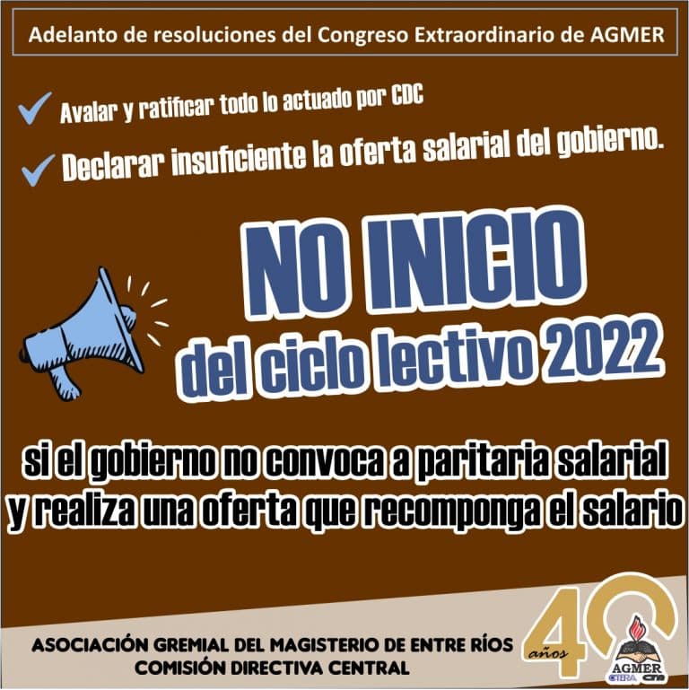 AGMER resolvió el NO INICIO del Ciclo Lectivo 2022 si el gobierno no recompone el salario
