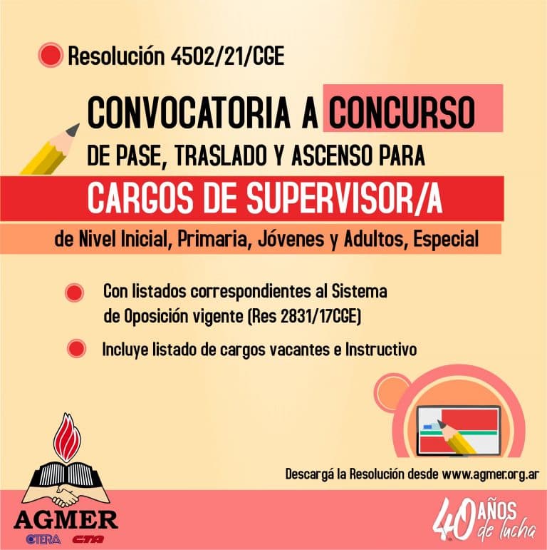 Convocatoria a Concurso de cargos de Supervisor/a de Inicial, Primaria y sus modalidades