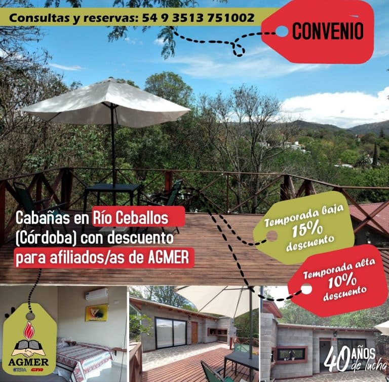 Cabañas en Río Ceballos con descuento para afiliados/as
