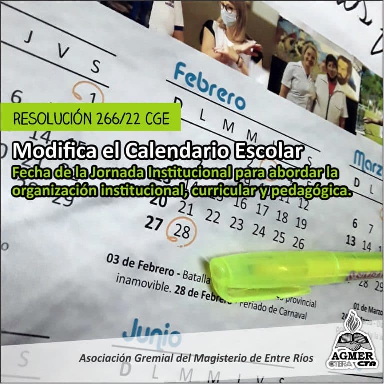 Modificación en el Calendario Escolar del Ciclo Lectivo 2022