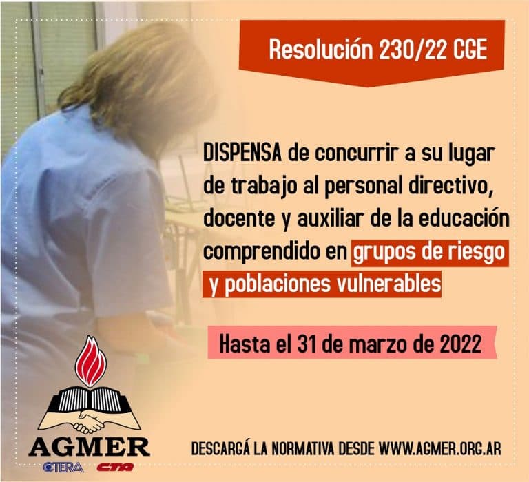 Resolución 230/22: sobre personal comprendido en grupos de riesgo