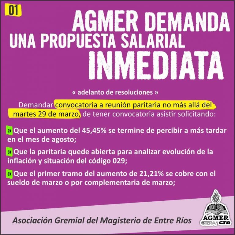 AGMER demanda una propuesta salarial inmediata