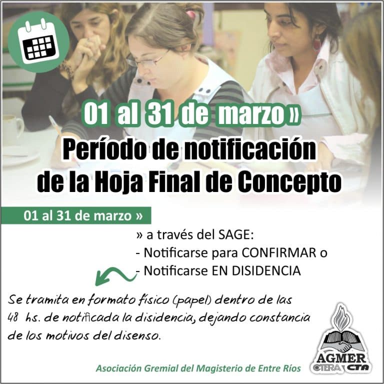 01 al 31 de marzo » Período de notificación de la Hoja Final de Concepto