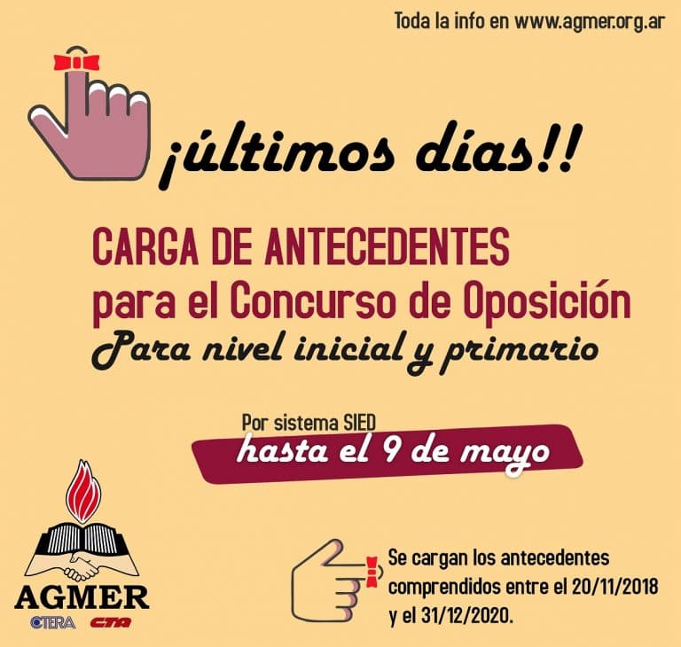 Hasta el 9 de mayo se puede realizar la carga de antecedentes para el Concurso de Oposicion