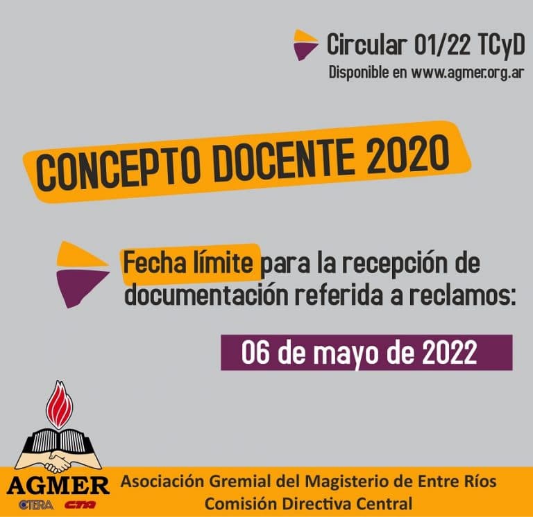 Circular 01/22 TCyD: Concepto Docente 2020