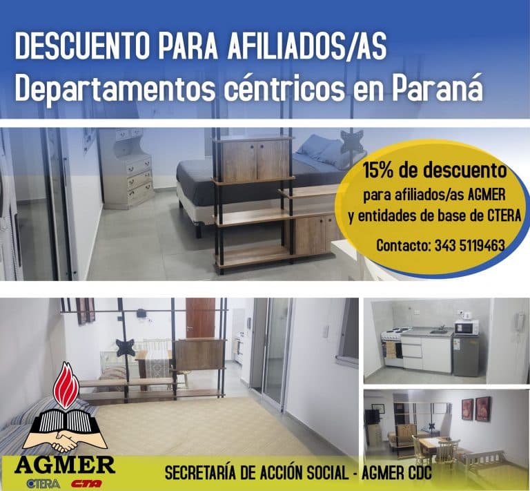 Descuento para afiliados/as en departamentos céntricos de Paraná